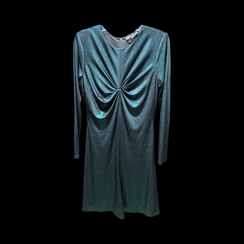 Zarr Metallic Teal Long Sleeve Twist Front Dress - Picture 4 of 9
